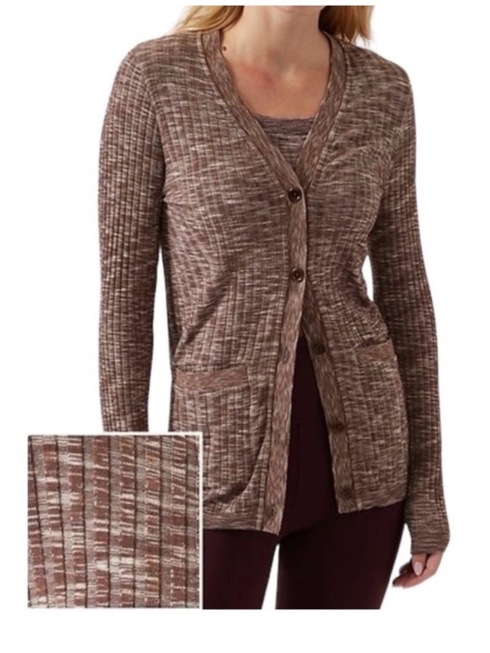 Athleta Revolve Seamless Cardigan with Pockets XL Long Sleeve Ribbed Sweater
